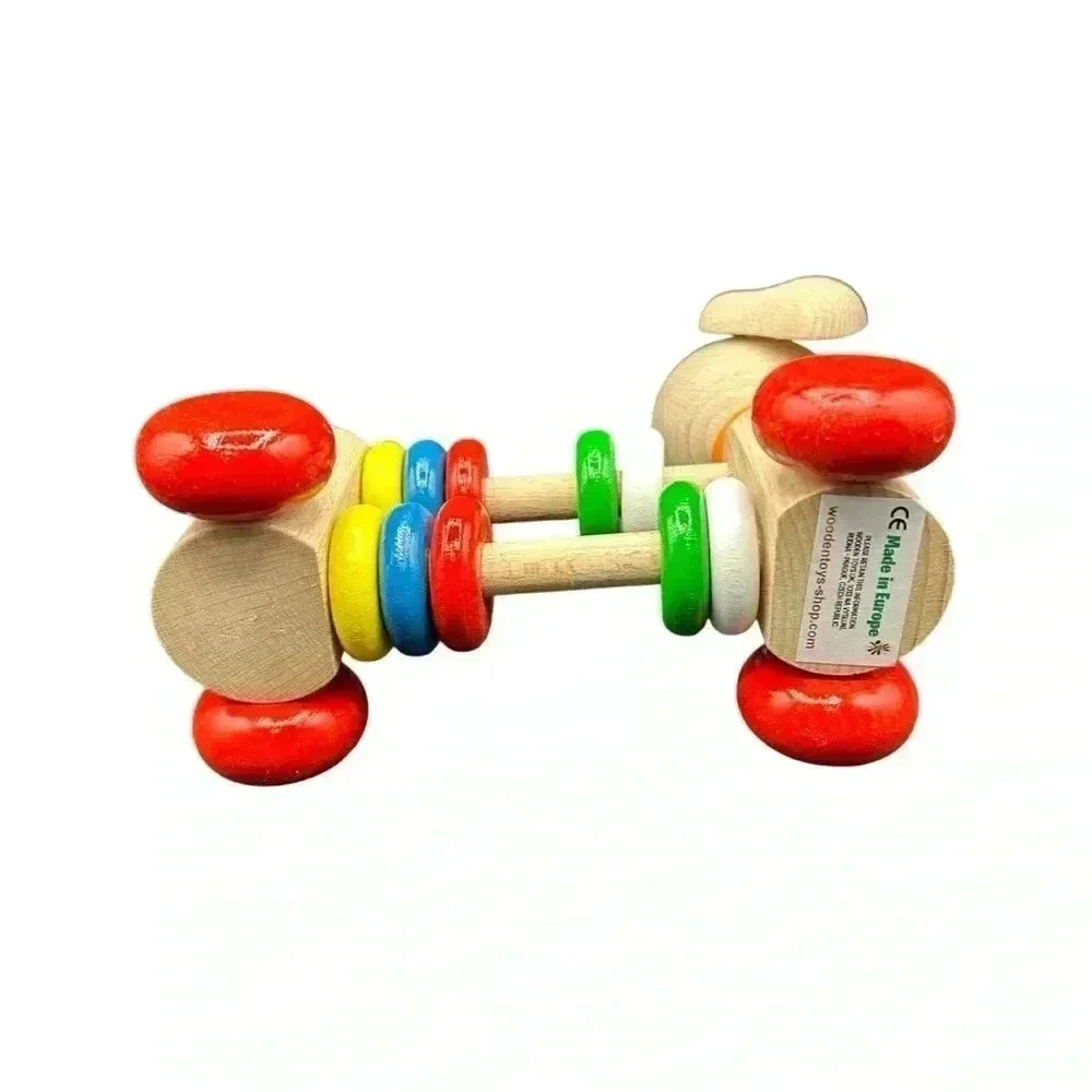 WOODEN ABACUS DOGGIE PUSH TOY TOXIC FREE PAINT HANDMADE LEARNING COUNTING TOOL